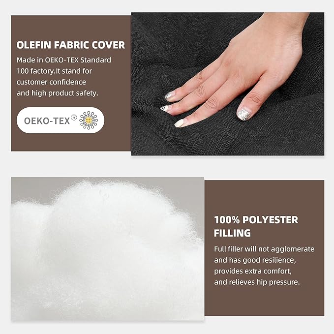 RACE LEAF Outdoor Cushions 17" x 17" Patio Chair Seat Pads, Set of 2 Thick Fill Tufted Square Patio Cushions, Water-Resistant Olefin Chair Seat Cushion with Ties for Non-Slip Support, Black