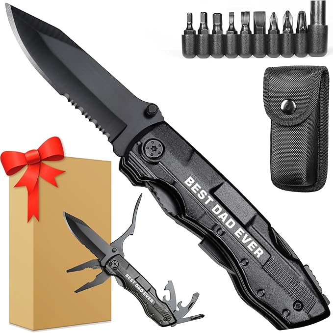 Gifts for Dad, Multitool Knife BEST DAD EVER for Camping, Fathers Day Christmas Unique Gifts for Dad, Dads Birthday Gift from Daughter Son, Christmas Ideal Presents for Dads, Gadget Present for Father