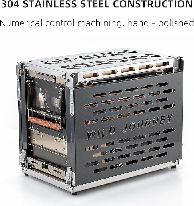 M8 Wood Burning Stove with Oven & Folding Camping Table, Stainless Steel Portable Hot Tent Stove, Including 6 Chimney Pipes, for Camping, Tents, Cooking and Travel Rose Gold