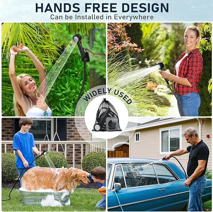 Portable Shower for Camping, [Upgraded] Spopal 8000mAh Rechargeable Camping Shower with 5 Adjustable Speeds, 4 Spray Modes, LED Display, IPX8 Waterproof Outdoor Shower Kit for Hiking, Travel, Car, Pet