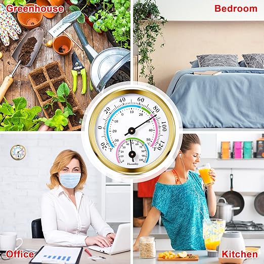 Weewooday 3 Pcs Indoor Outdoor Thermometer 2 in 1 Mini Home Temperature Humidity Hygrometer Monitor Gauge for Home Offices Wall(Gold)