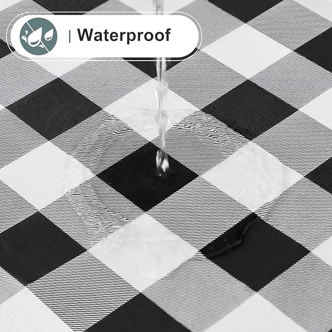 misaya Square Waterproof Vinyl Table Cloth, Buffalo Flannel Backed Tablecloth, Wipeable Plastic Table Cover for Dinner, Kitchen, Outdoor (60" x 60", Black and White)