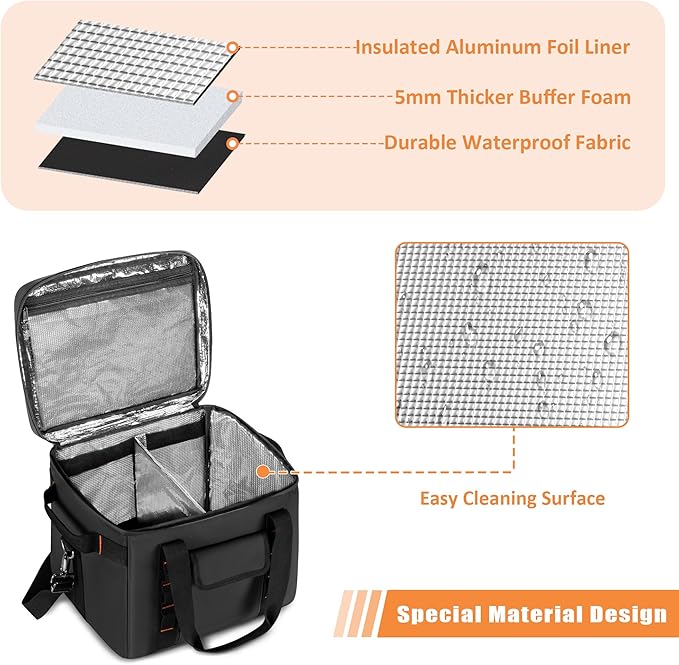 Trunab Moisture-Proof Camping Organizer and Storage Tote, Portable Outdoor Camping Bag with Adjustable Dividers and Insulated Compartment, for Hiking Cookware, Picnic, Grilling, Travel, Car, Black