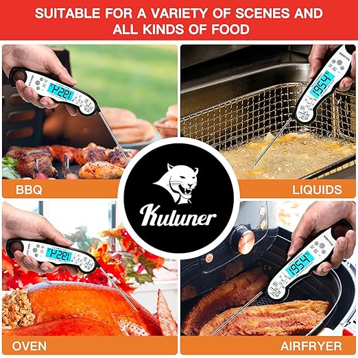 TP-01 Waterproof Digital Instant Read Meat Thermometer with 4.6 Folding Probe Backlight Calibration Function for Cooking Food Candy, BBQ Grill, Liquids,Beef(White)
