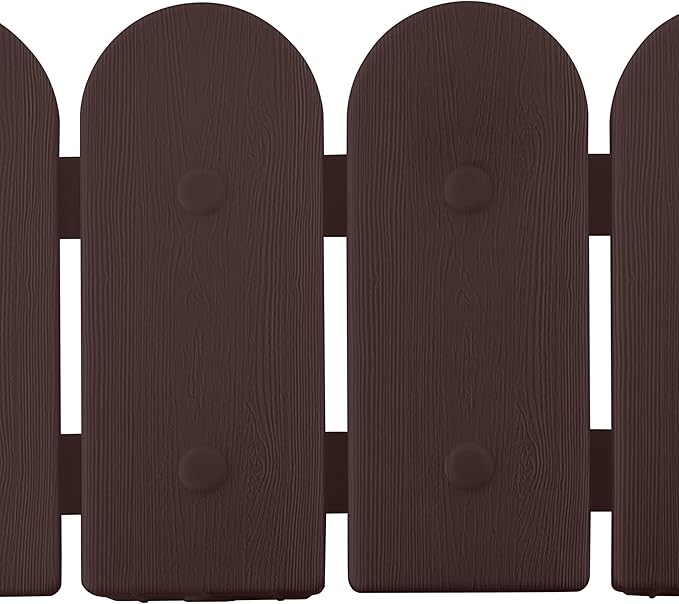 Evelyne Garden Border Edging: Wooden Fence Design - 8pcs Brown Yard Landscaping Fence Liner Lawn Edge Barrier - 10ft Kit of Decorative Lawn Landscape Panels Elements -Landscaping Edging-GMT-10374-A08