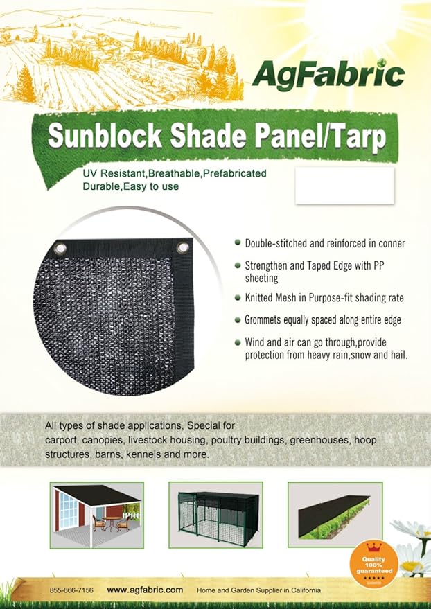 Agfabric 70% 12X 16ft Sunblock Shade Cloth with Grommets for Garden Patio, Black
