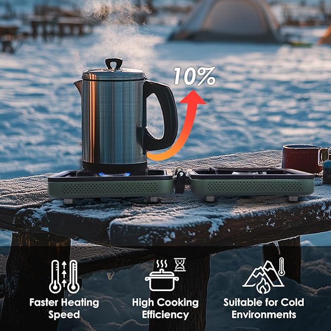 2 Burner Camping Stove with Carrying Bag, Foldable Propane Camp Stove with 17,200 BTU for Camping, Portable Gas Stove with Adjustable Burner for Tailgating, Backyard BBQ,Green