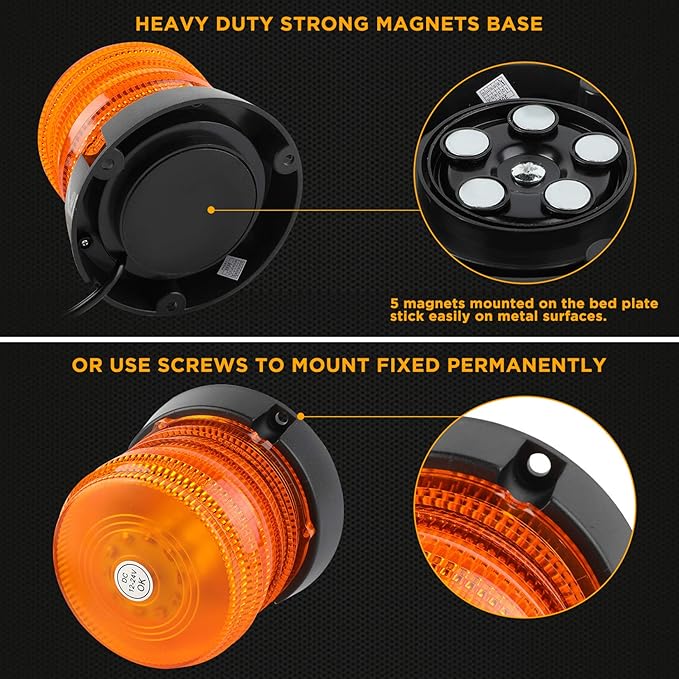 ASPL LED Warning Flash Beacon Lights, 60 LED Amber Warning Safety Flashing Strobe Lights with Magnetic and 16 ft Straight Cord for Vehicle Truck Tractor Golf Carts UTV Car Bus,12V-24V