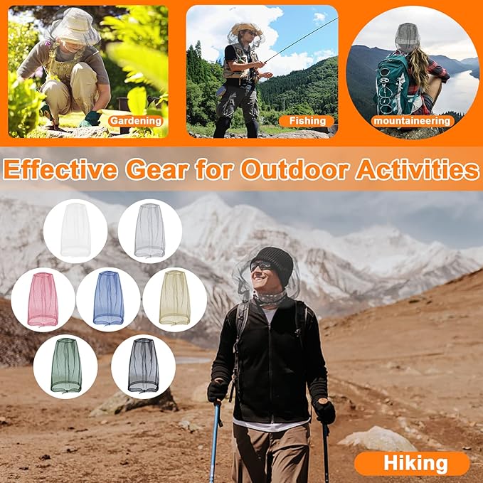 Benvo Mosquito Head Net, Face Neck Fly Netting Hood from Bugs Gnats Noseeums Screen for Any Outdoor Lover - with Carry Bags Fits Most Sizes of Hats Caps (2pcs, White, Updated Big Mesh)