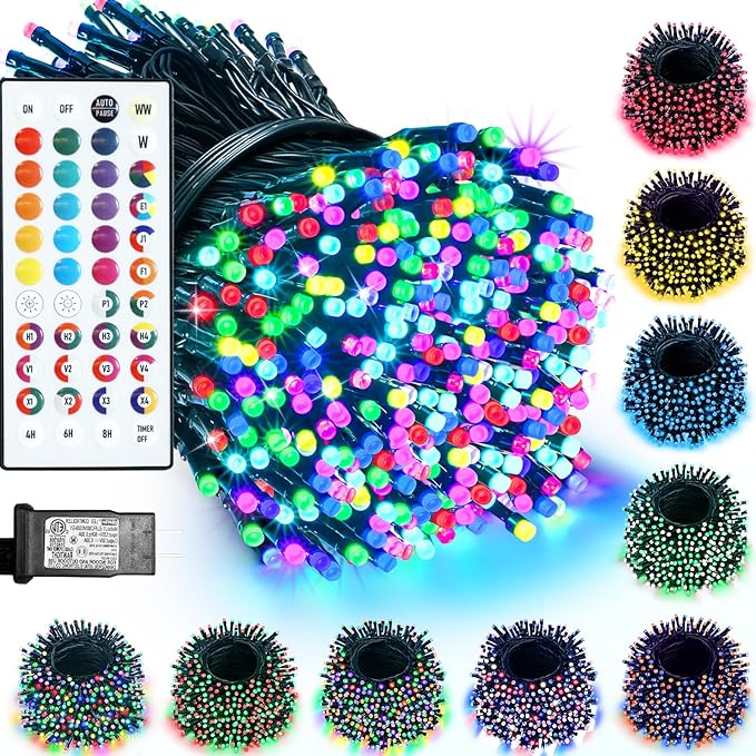 164FT Christmas Lights Outdoor, 35 Colors Changing 500 LED String Lights Green Wire Remote Timer, Waterproof Halloween Light for Indoor Outdoor Holiday Party Xmas Tree Wedding Decor