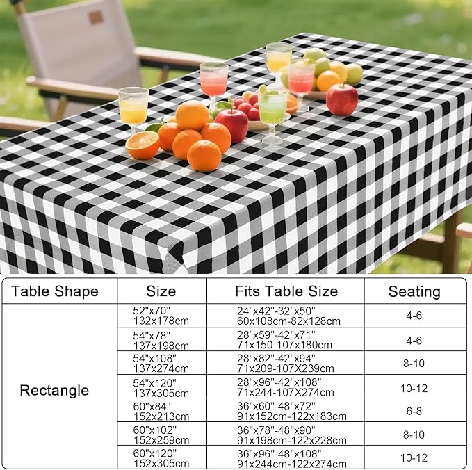 Smiry Rectangle Table Cloth, Waterproof Vinyl Tablecloths with Flannel Backing, Wipeable Buffalo Plaid Table Cover for Dining, Indoor and Outdoor (Black & White, 60"x84")