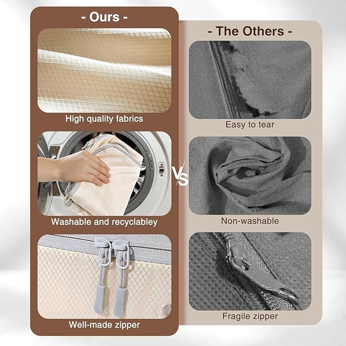 DIMJ 66L Comforter Storage Bag - 2 Pack Space Saving Self Compression Bags for Blankets, Duvets, Pillows, Bedding, and Down Jackets with Clear Window and Handle