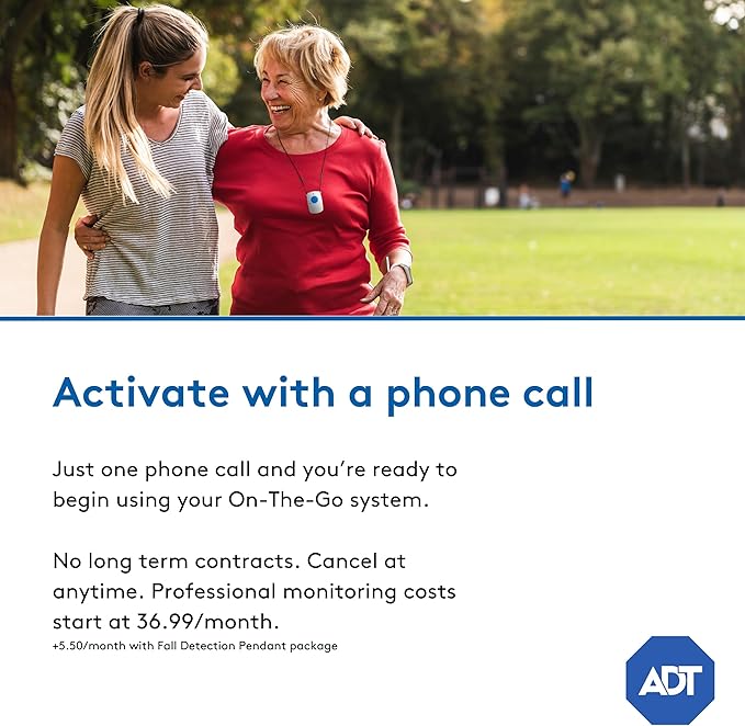 ADT - On-The-Go Mobile Medical Alert System for Seniors - GPS Capabilities, Included Waterproof Wearable Panic Button, 24/7 U.S. Based Monitoring (Fall Detection Pendant)