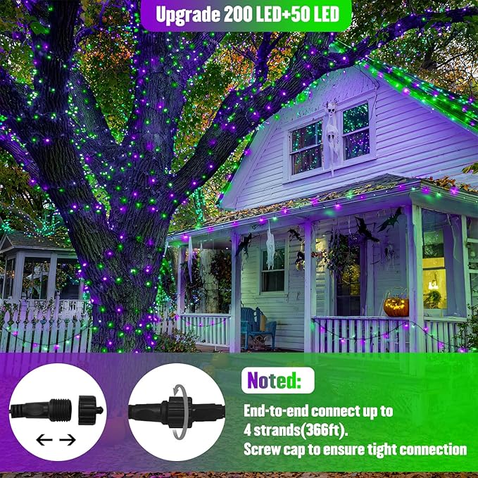 JMEXSUSS 250 LED Purple and Green String Lights Outdoor Waterproof with 8 Modes for Party Garden Patio Halloween Decorations
