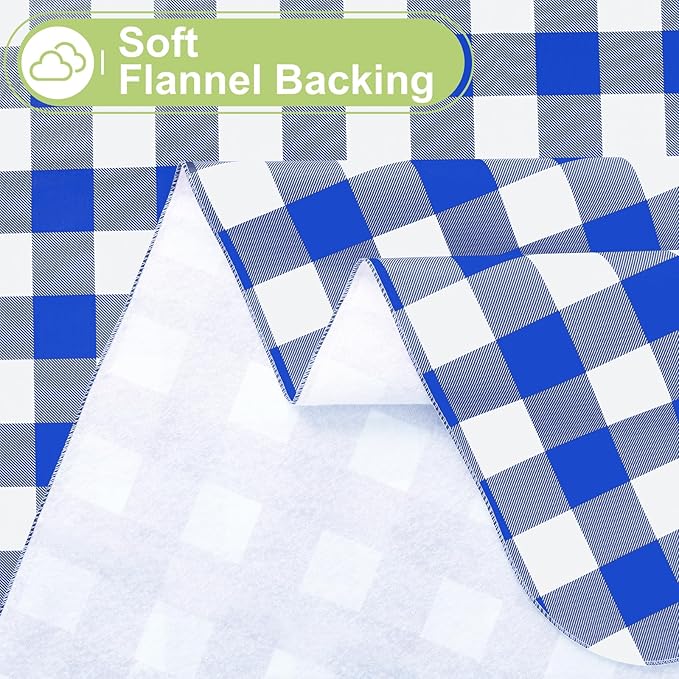 Smiry Rectangle Table Cloth, Waterproof Vinyl Tablecloth with Flannel Backing, Wipeable Buffalo Plaid Table Cover for Dining, Indoor and Outdoor (Blue & White, 54"x78")
