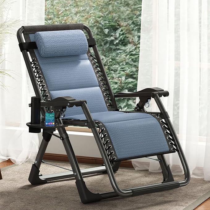 ABORON Zero Gravity Chair,Premium Outdoor Lawn Folding Lounge Chairs,Sturdy Adjustable Reclining Patio Chairs with Built in Cushion,Headrest & Tray