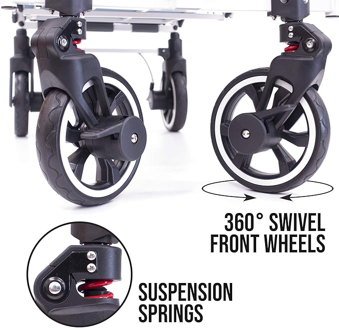 Creative Outdoor Wagon for Kids Push Pull Collapsible Stroller with Canopy Folding Cart for Beach, Park, Garden (Teal & Grey)