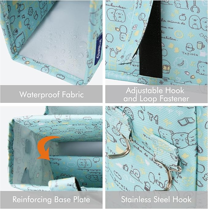 Surblue Bedside Caddy Hanging Bed Organizer Storage Bag Pocket for Bunk and Hospital Beds, College Dorm Rooms Baby Bed Rails,Camp Chiars，Wheelchair Side Bag，4 Pockets and 2 Hooks (Cartoon)