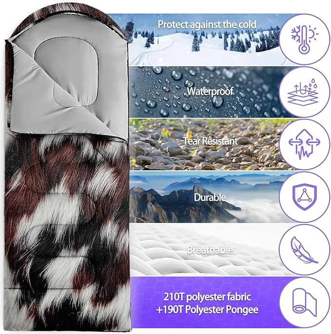 Sleeping Bags for Adults and Kids，3D Printing Camping Sleeping Bag for Girls Boys Lightweight Waterproof Cold/Warm 3-Season，Outdoor Travel with Compression Bags