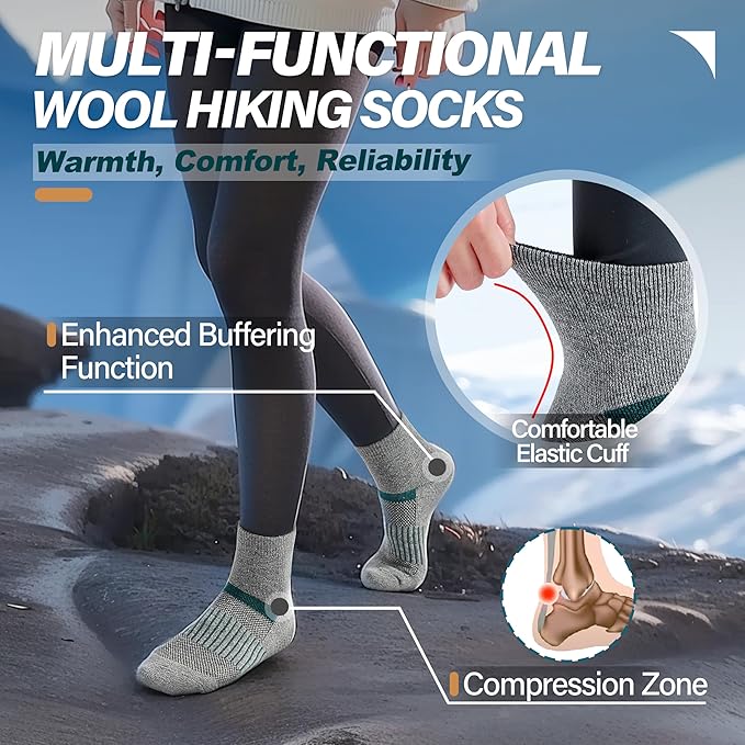 6 Pairs Merino Wool Ankle Running Hiking Socks Compression Support Breathable Thick Cushion No Show Socks for Women Men
