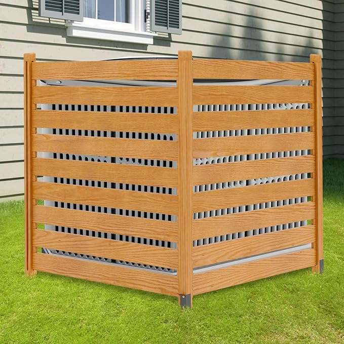 LILYPELLE 48in W x 48in H Air Conditioner Fence, 2 Panels Outdoor Wooden Fence Privacy Screen with Metal Stakes, Trash Can Pool Equipment Enclosure Outside Panels Decorative Fences