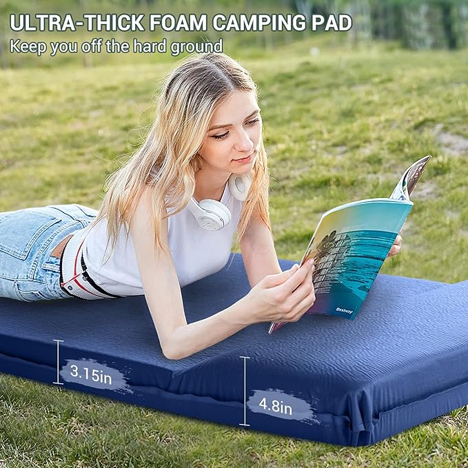 Elegear Self Inflating Sleeping Pad, 3.15" Ultra-Thick Memory Foam Camping Pad with Pillow Fast Inflating in 20s Insulated Camping Mattress Pad 4-Season Camp Sleeping Mat for Camp/Travel/Car/Tent