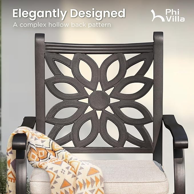 PHI VILLA Cast Aluminum Patio Bar Set with 2 Outdoor Swivel Bar Stools & 42" Pub Bar Height Table (1.96" Umbrella Hole), All Weather Furniture Bistro Table Chairs Set for Lawn, Garden