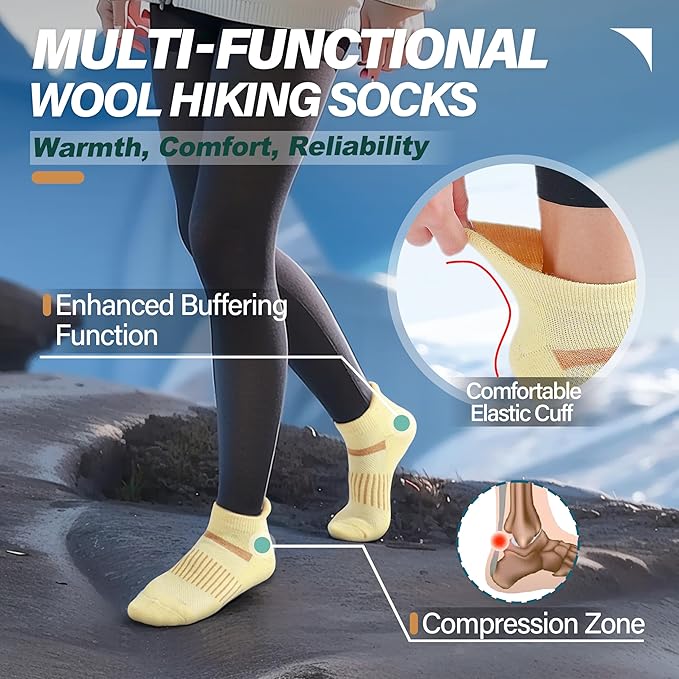 6 Pairs Merino Wool Ankle Running Hiking Socks Compression Support Breathable Thick Cushion No Show Socks for Women Men