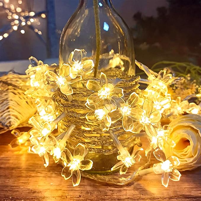 Cute Fairy Flower String Lights Decor, Battery Operated & USB Plug in 10ft 30 LED Decorative Cherry Blossom Floral Lamp for Desk School Dorm Christmas Tree Hanging Vine Indoor Decorations, Warm White