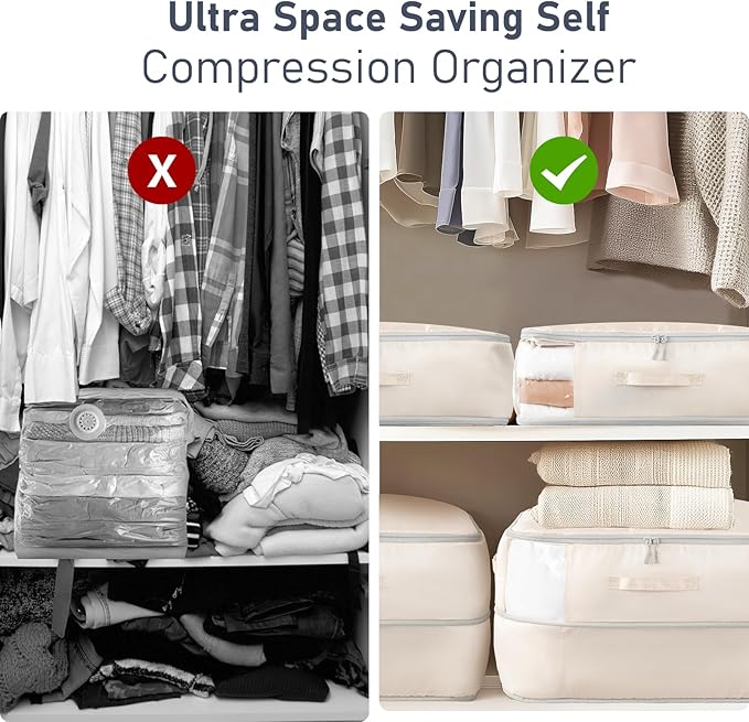 DIMJ Comforter Storage Bag 6 Pack - Blanket Storage Organizer Compression Bags, Large Capacity Ultra Space Saving Self Compression Organize for Bedding, Pillow, Duvet, Sheet Storage with Zipper Window