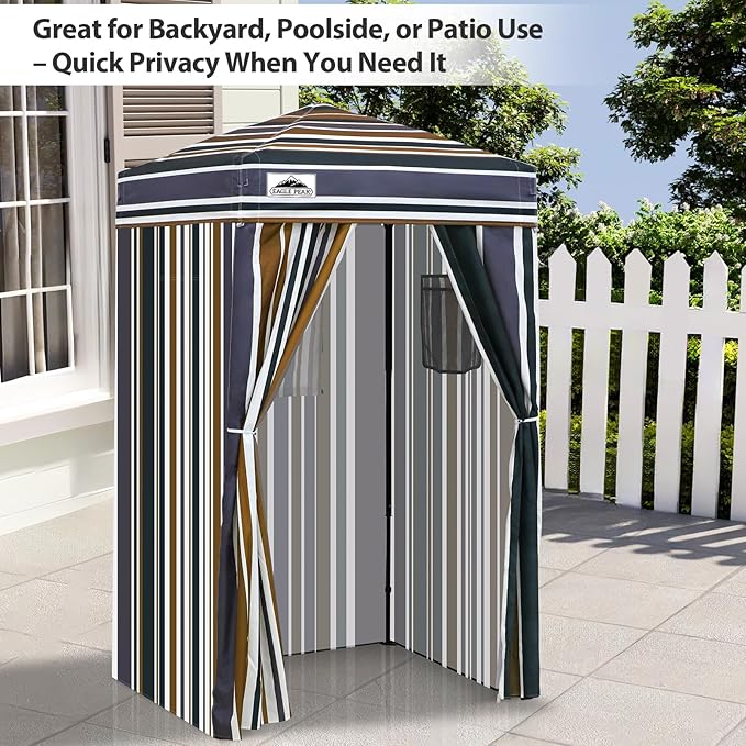 EAGLE PEAK Flex Ultra Compact 4x4 Pop-up Canopy, Sun Shelter, Changing Room, Portable Privacy Canopy Cabana for Pool, Fashion Photoshoots, or Camping, Brown Stripe