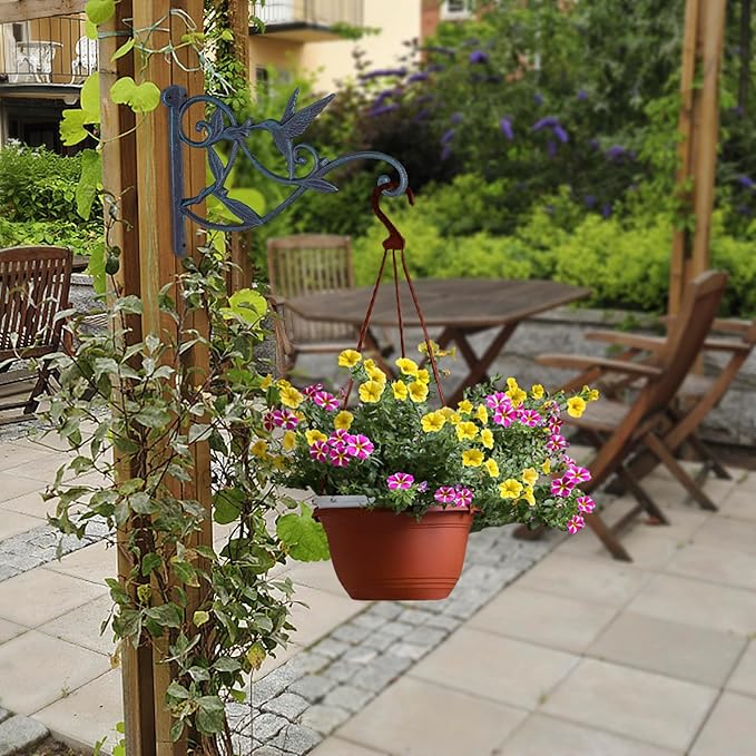 2PCS Plant Hangers Outdoor Heavy Duty Hanging Plant Bracket for Wall Indoor Garden Cast Iron Hummingbird Feeder Hooks Decorative Plant Hooks, Greenish