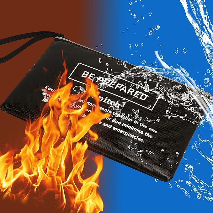 Fireproof Money Bag,small fire safe Fireproof and Waterproof Cash Bag with Zipper Closure, Fireproof Safe Storage Bag Envelope, Suitable for documents, Bank Inventory, Passport (Black, M)