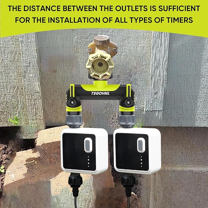 Garden Hose Splitter, 3/4-Inch Hose Manifold, Outdoor Faucet Adapter - Soft TPR Covering - Lightweight Non-Slip Sun-Resistant 2-Way Valve（green）