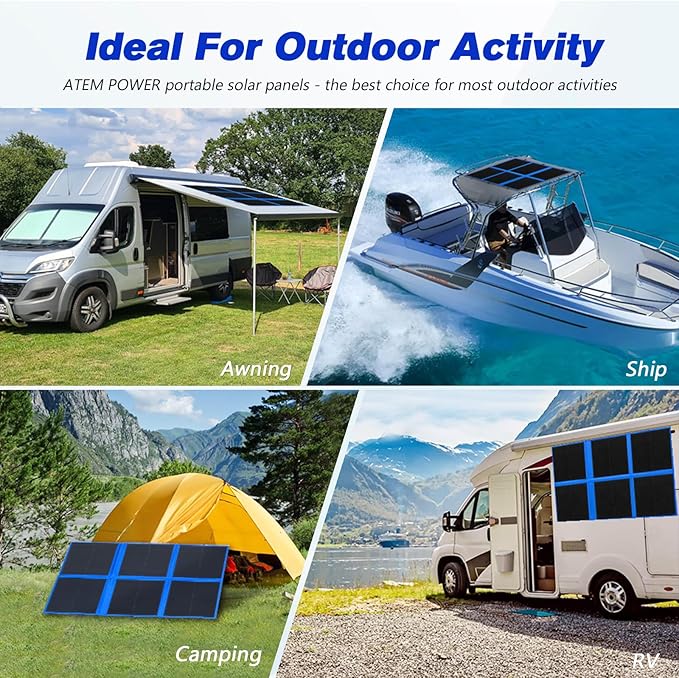 ATEM POWER 200W Portable Solar Panel, Foldable Solar Panel HPBC Chip, 20A MPPT Charger Controller 5V USB Output for 12/24V Battery/Power Station Outdoor Camper RV Hiking Durable Anti Cracking Coating