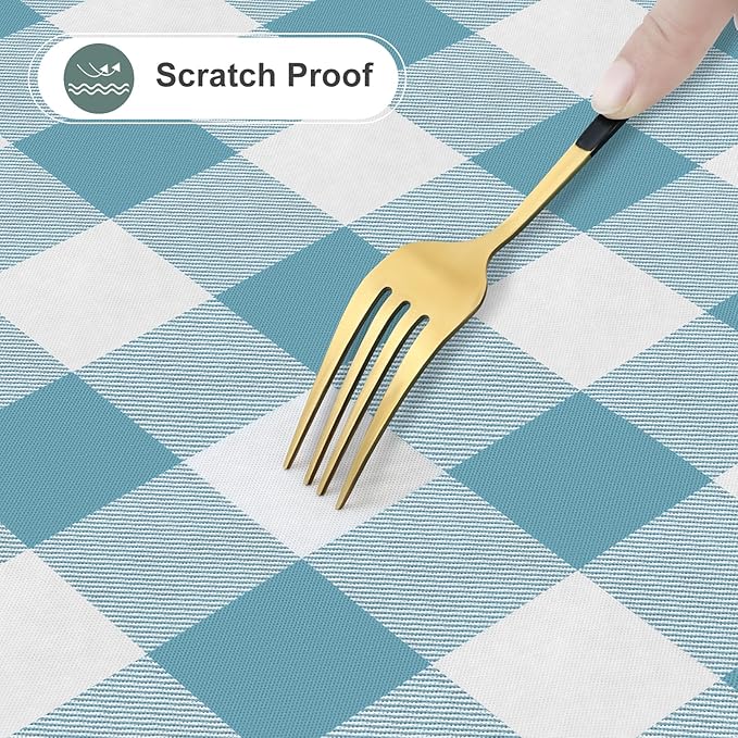 misaya Rectangle Waterproof Vinyl Table Cloth, Buffalo Flannel Backed Tablecloth, Wipeable Plastic Table Cover for Dinner, Kitchen, Outdoor (52" x 70", Aquamarine and White)