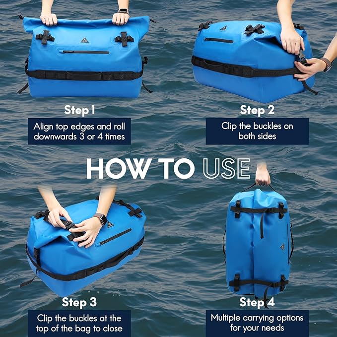 Haimont Large Waterproof Duffel Backpack Roll-Top Heavy Duty Dry Duffle Bag for Boating, Travel, Motorcycle, Kayaking, Camping, 60L