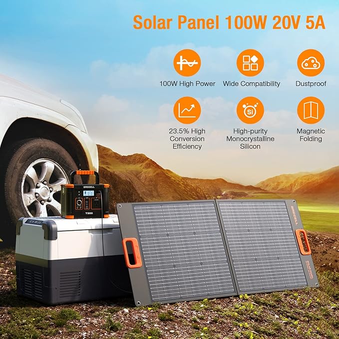 500W Portable Power Station with 100W Solar Panels 519Wh Solar Generator Outdoor Backup Lithium Battery Pack Power Supply with AC Outlet 110V for Tent Camping Home Emergency Traveling RV Trip