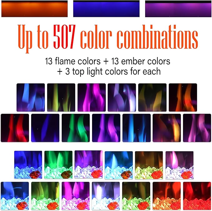 Benrocks 60'' WiFi- Enabled Electric Fireplace Inserts - Alexa & App Control, Slim Recessed & Wall Mounted, 13 * 13 * 3 Flame Color Combinations, 750W/1500W, Black