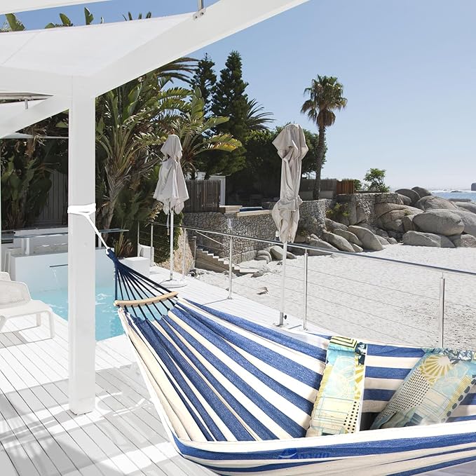 Anyoo Garden Cotton Hammock Comfortable Fabric Hammock with Spreader Bar Sturdy Hammocks Up to 450lbs Portable Lightweight Hammocks with Travel Bag for Camping Outdoor/Indoor Patio Backyard