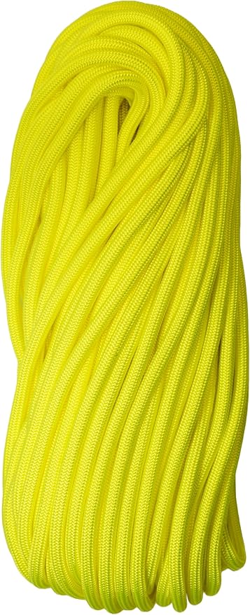 1/4" ParaMax Paracord 100 ft – 1000 lb Type IV Rope for Dog Leashes, Camping, Kayak Anchor - Made in USA - Neon Yellow