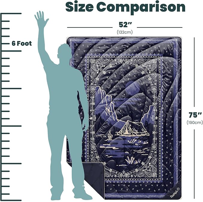Rumpl Original Puffy Blanket - Warm, Water-Resistant Camping Blanket with 100% Recycled Synthetic Insulation, 52"x75", Original Puffy V2, Midnight Mesa Bandana