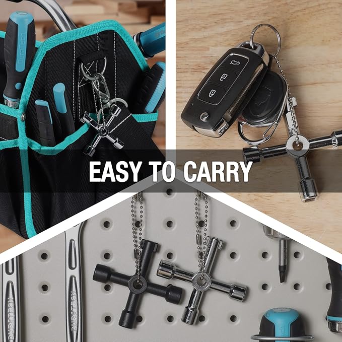 DURATECH 4 Way Utilities Key, Multi-functional Water Key, 1-Pack, for Valve, Faucet, and Spigots