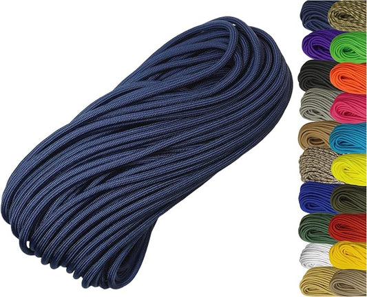 1/4" ParaMax Paracord 100 ft – 1000 lb Type IV Rope for Dog Leashes, Camping, Kayak Anchor - Made in USA - Acid Midnight Blue