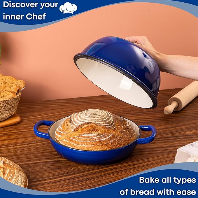 Enamelled Cast Iron Dutch Oven Pot – Dutch Oven For Sourdough Bread Baking – Cast Iron Bread Pot – Dark Blue, 6 Quarts, 26cm – by Nuovva
