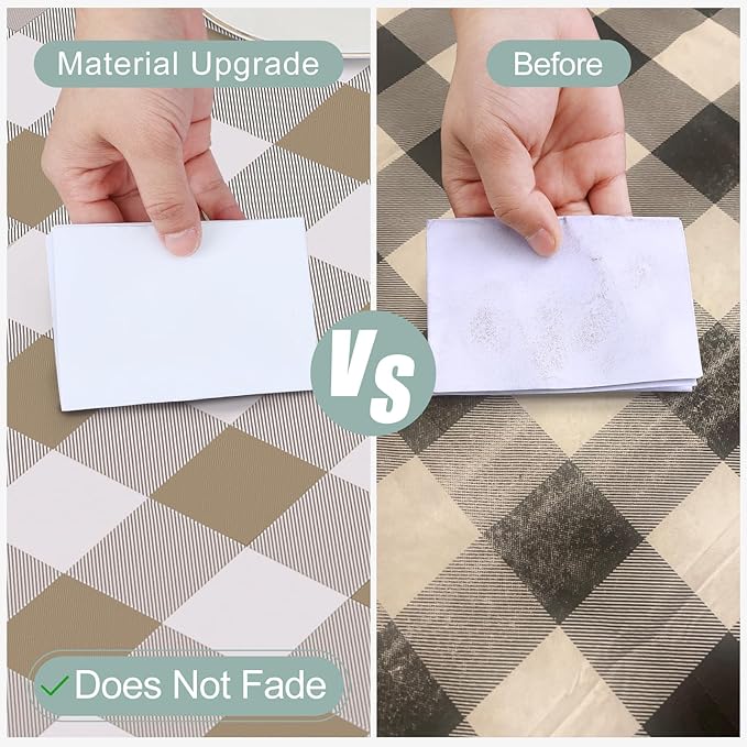 misaya Rectangle Waterproof Vinyl Table Cloth, Buffalo Flannel Backed Tablecloth, Wipeable Plastic Table Cover for Dinner, Cafe, Outdoor (60" x 102", Khaki and White)