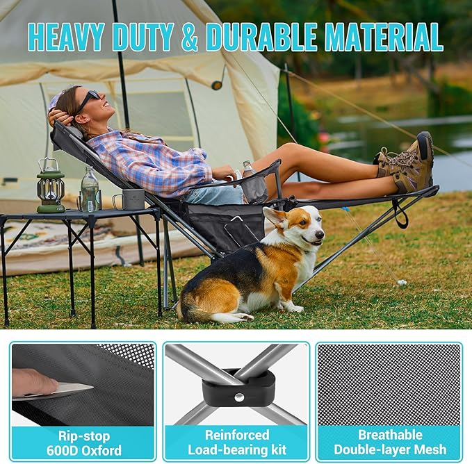 #WEJOY 2-in-1 Reclining Camping Chair with Footrest for Adults Folding Lounge Chair with Adjustable Backrest Lightweight Camping Chairs Heavy Duty Camp Chairs for Outdoor