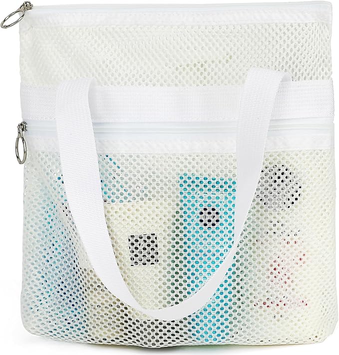Mesh Shower Caddy Portable with Zipper & 2 Pockets - Quick Dry Shower Caddy Hanging for Travel Gym Camp Beach - Bathroom Organizer Bag Essentials for College Dorm
