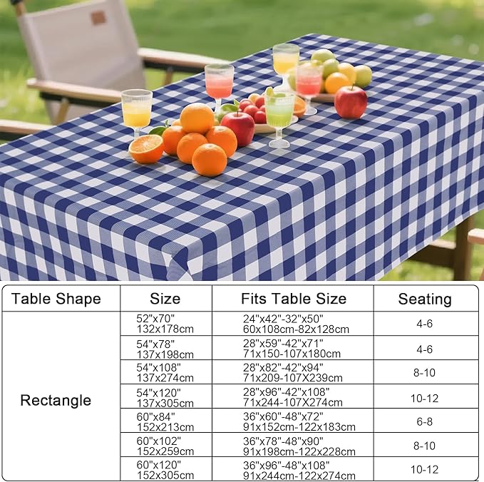 Smiry Rectangle Table Cloth, Waterproof Vinyl Tablecloths with Flannel Backing, Wipeable Buffalo Plaid Table Cover for Dining, Indoor and Outdoor (Navy & White, 60"x84")