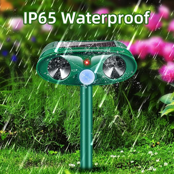 2025 Upgraded Solar Ultrasonic Animal Repeller Outdoor Cat Repellent Deer Repellent Devices with USB Charge, Animal Deterrent Device for Rabbit Raccoon Dog Squirrel Rodent Skunk for Yard Garden,4 Pcs